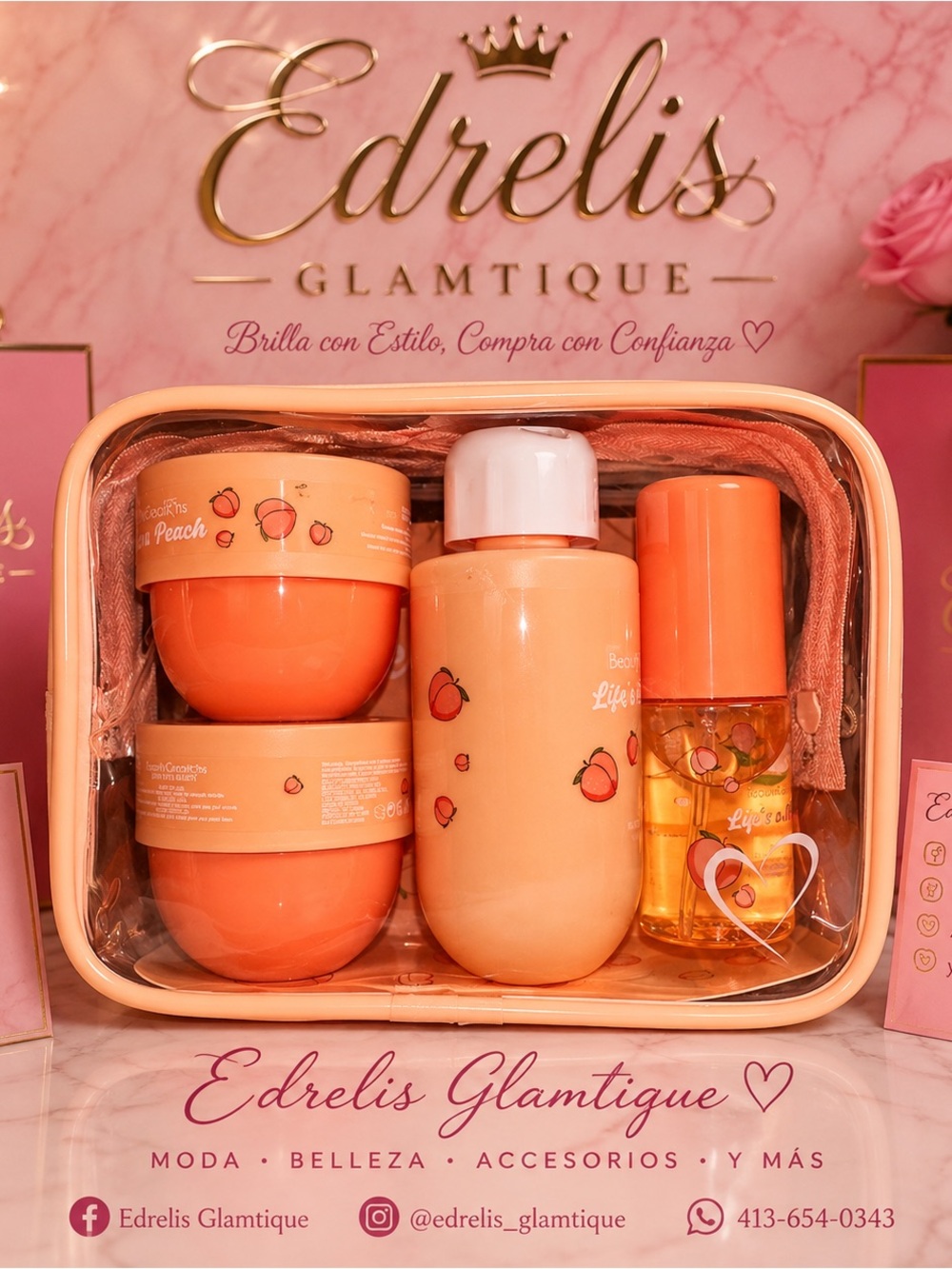 Beauty Creations Peach Bath & Body Travel Kit — Peach & Orange